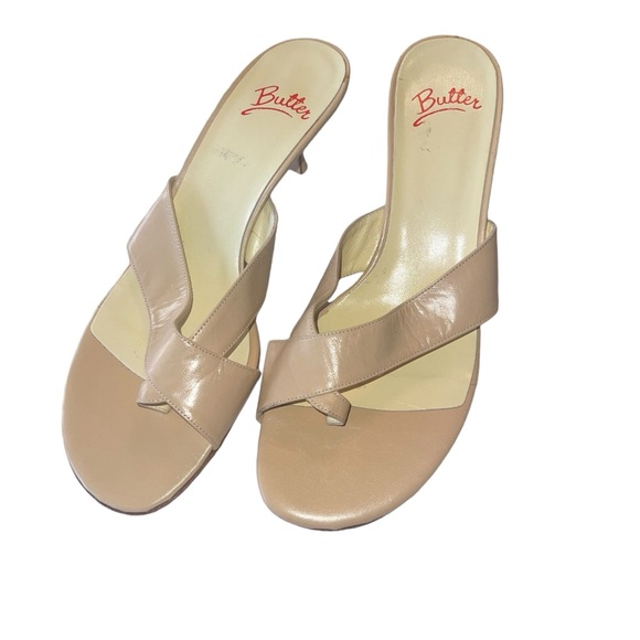 Vintage Butter Open Toe Pumps Leather Slip On Made In Italy Size 9 Tan “Read” - Picture 2 of 6